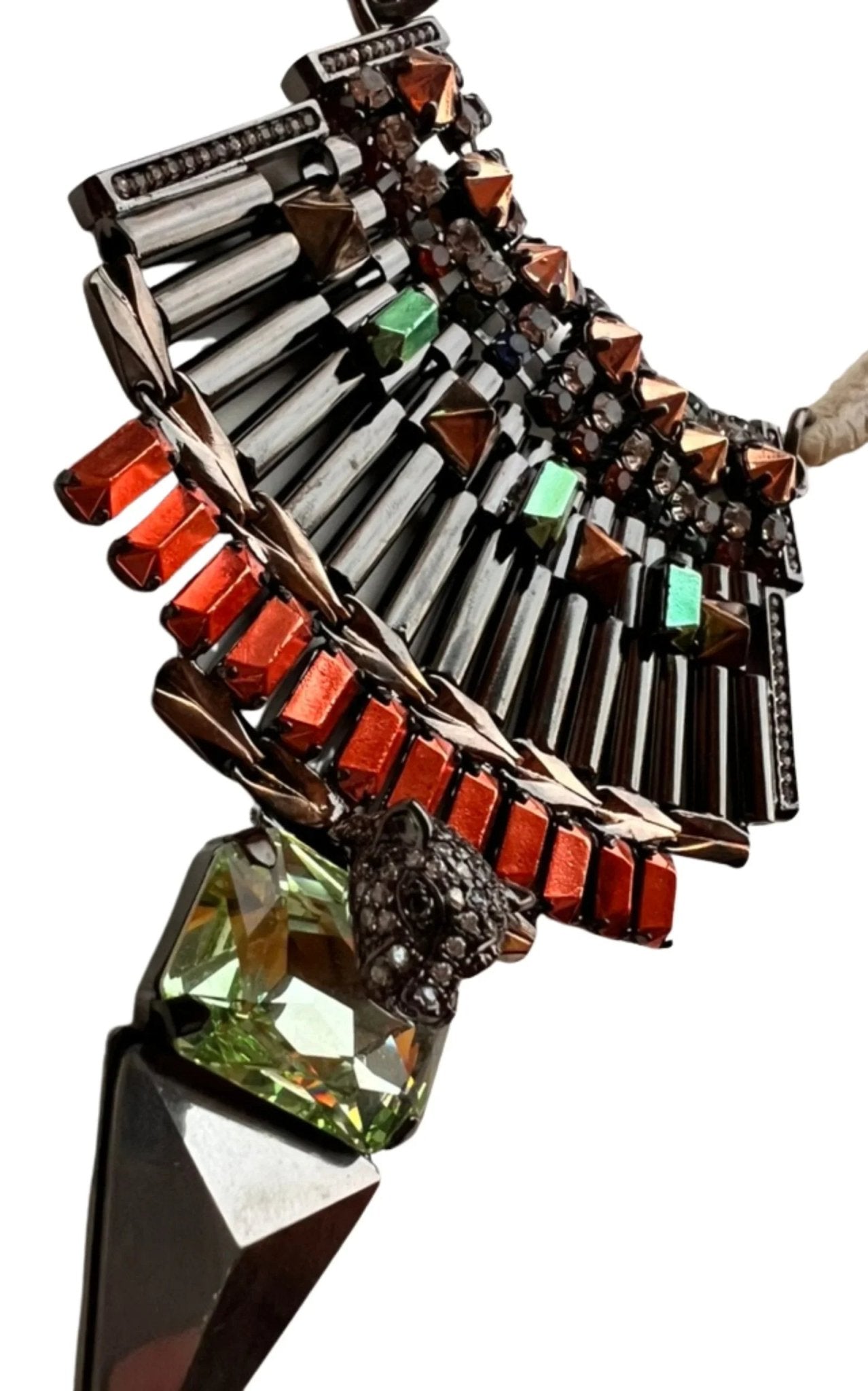 Iosselliani Gold Crystal Tribal Leopard Head Bib Necklace - Runway Catalog