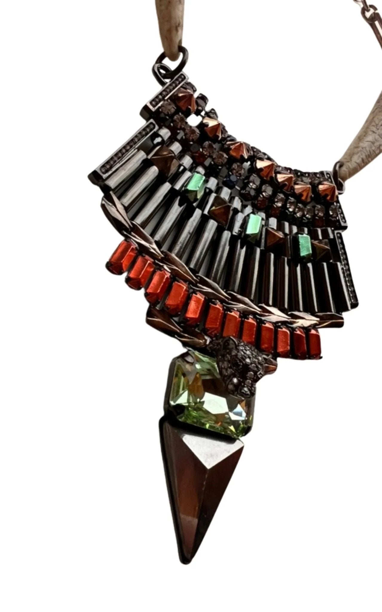 Iosselliani Gold Crystal Tribal Leopard Head Bib Necklace - Runway Catalog