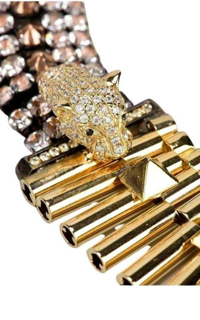 Iosselliani Rolex Chain Cheetah Head Crystal Chocker - Runway Catalog