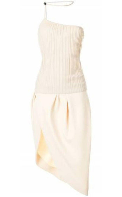 Jacquemus La Bomba Asymmetric Beige Midi Dress - Runway Catalog