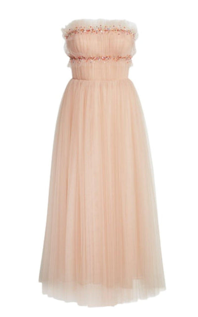 Strapless Ruched Tulle Midi Cocktail Dress Jason Wu