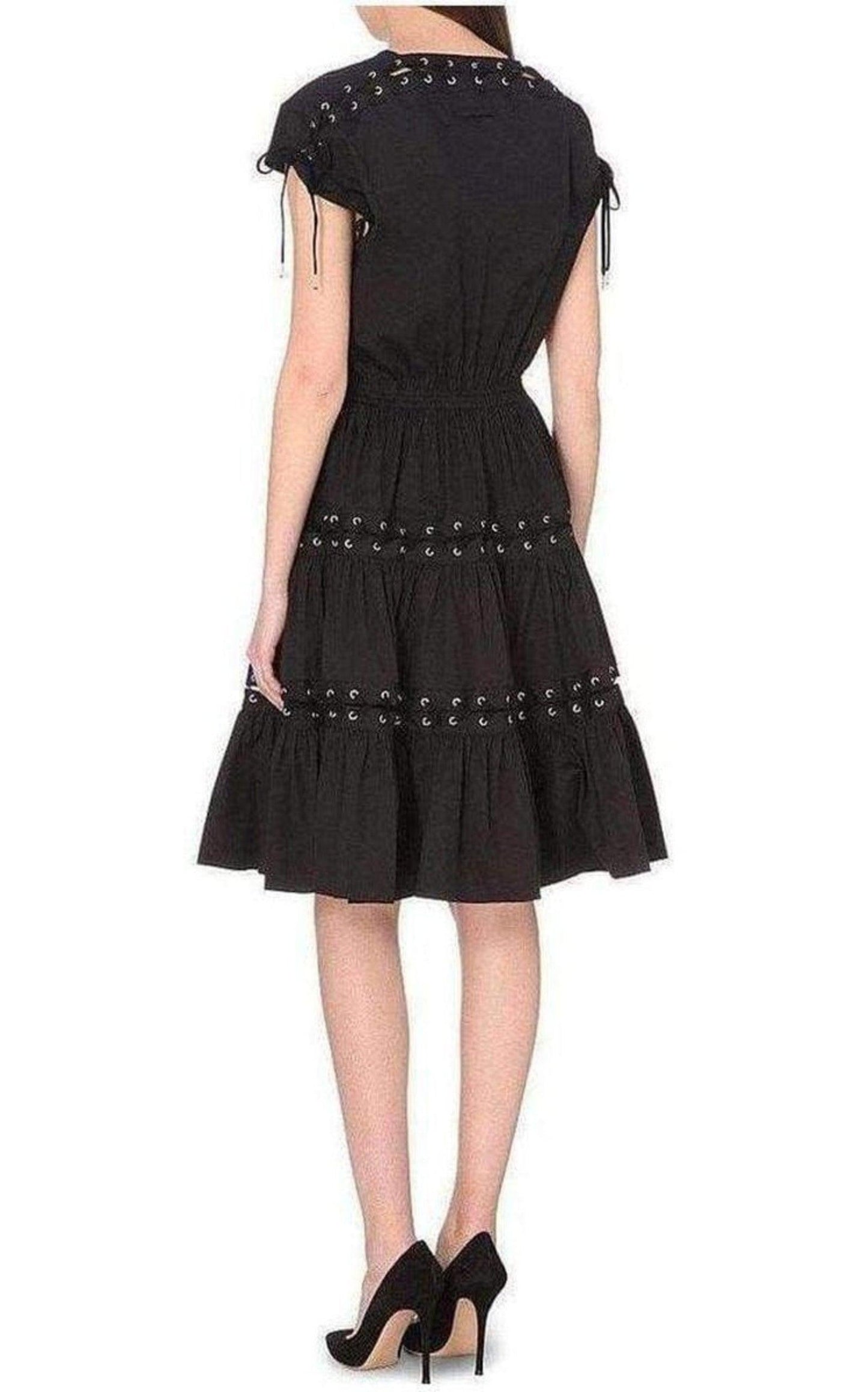 Lace Up Panel Black Cotton Dress Jean Paul Gaultier