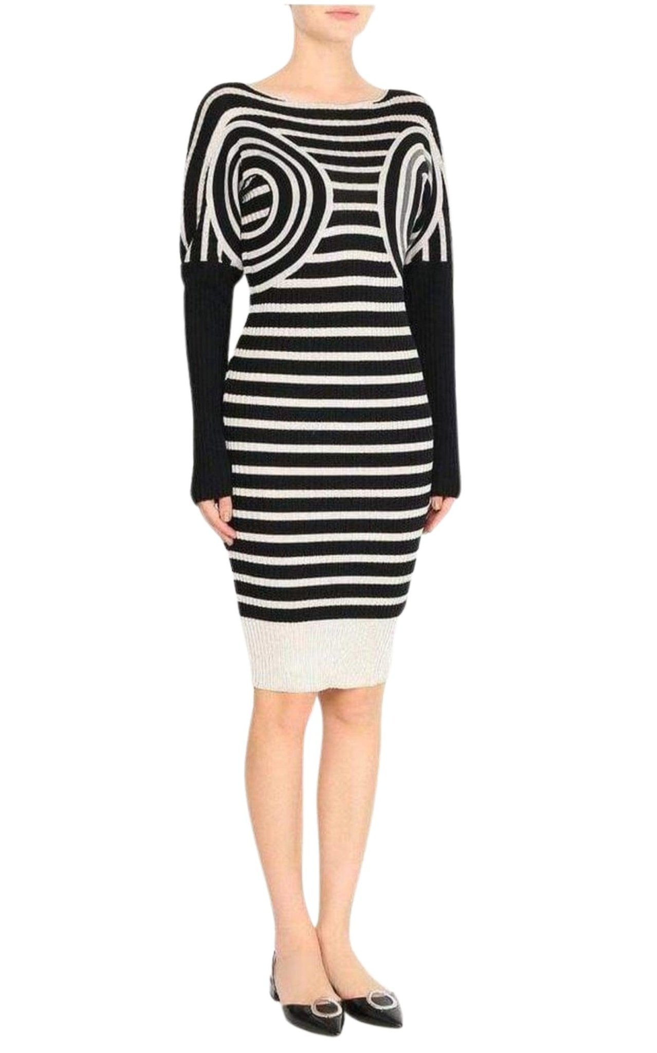 Jean Paul Gaultier Mixed Wool Striped Optical Illusion Dress - Runway Catalog