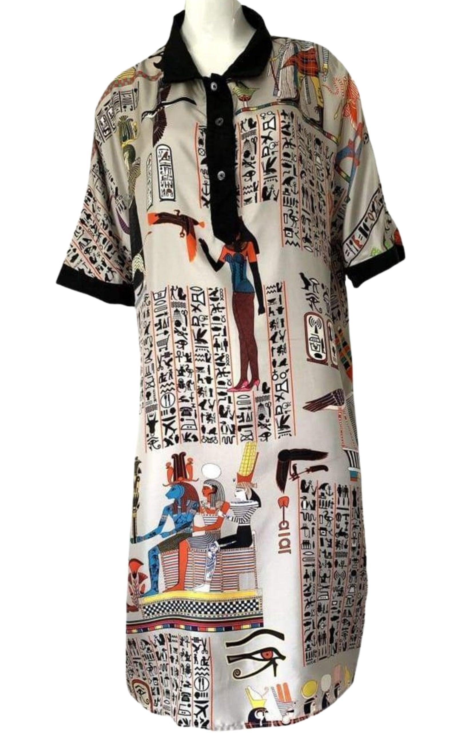 Oversized Egyptian Print Silk dress Jean Paul Gaultier