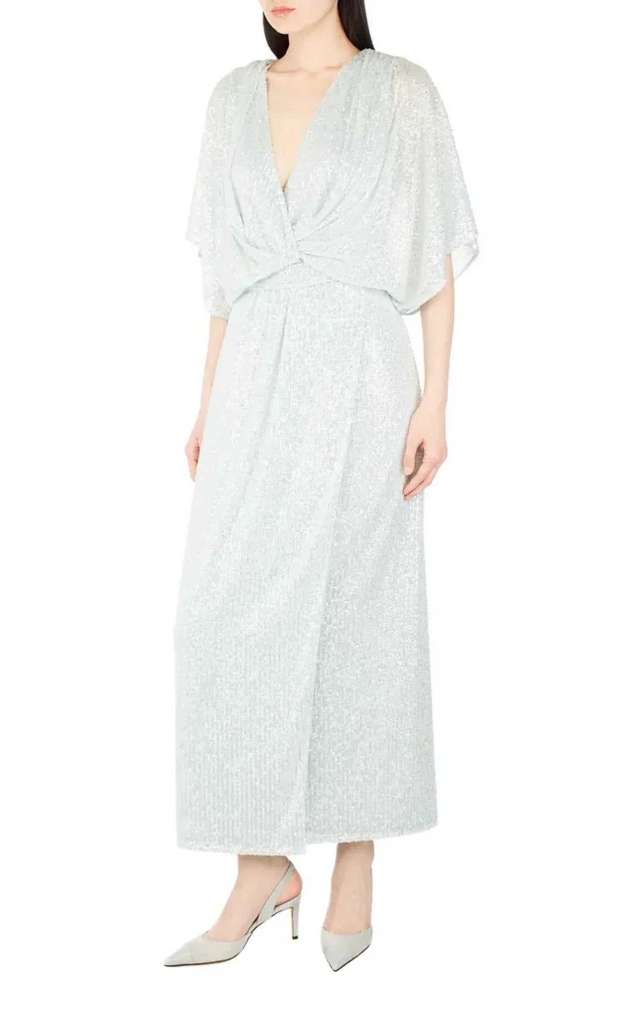 Kiton Water Green Sequin Belted Maxi Dress - Runway Catalog