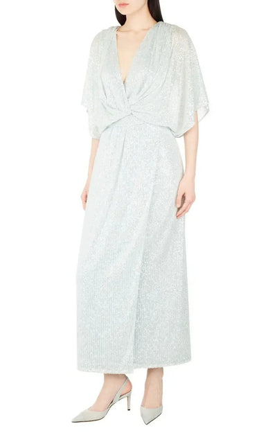 Kiton Water Green Sequin Belted Maxi Dress - Runway Catalog