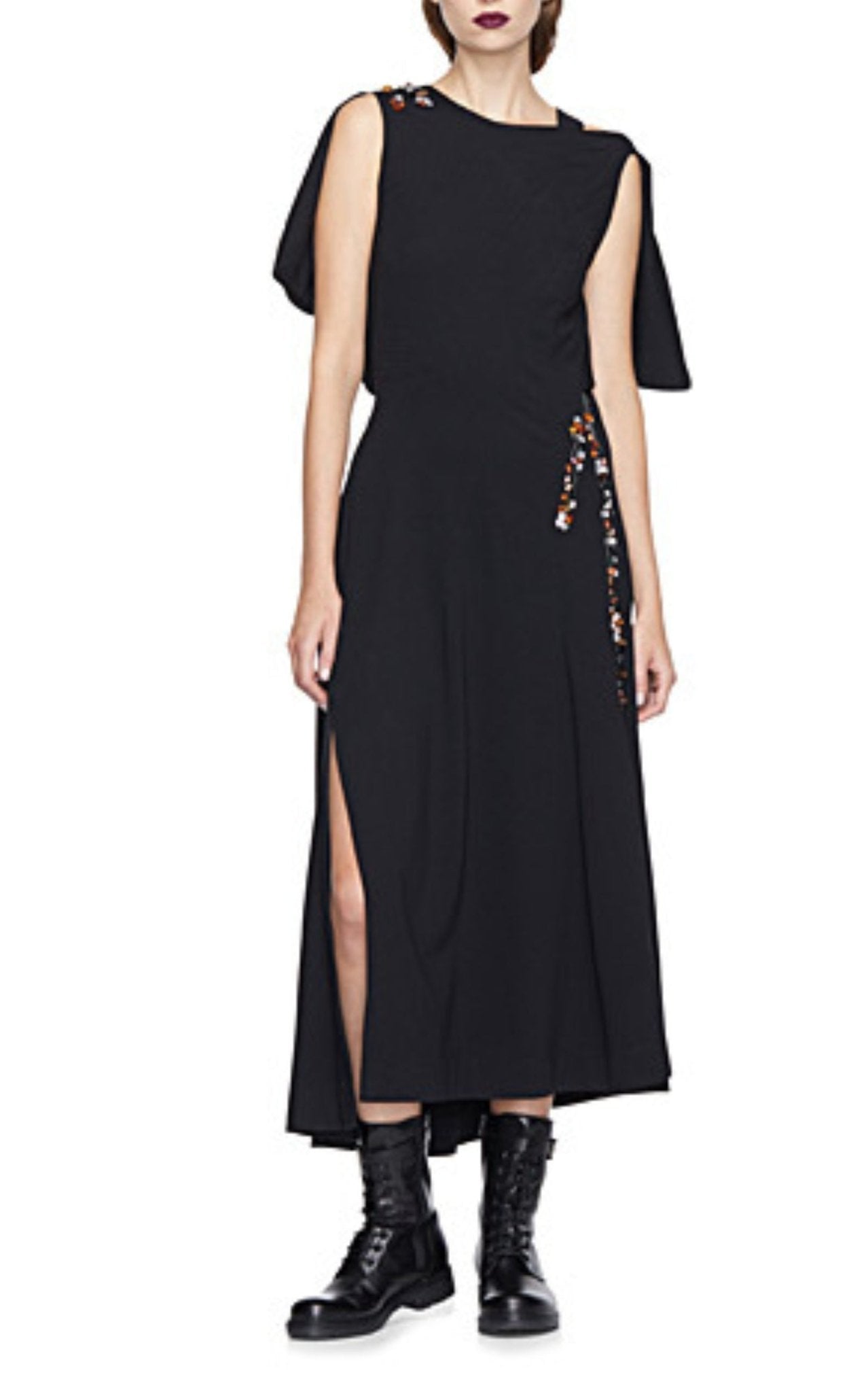 Koche Asymmetric Amber Stone Embellished Midi Dress - Runway Catalog