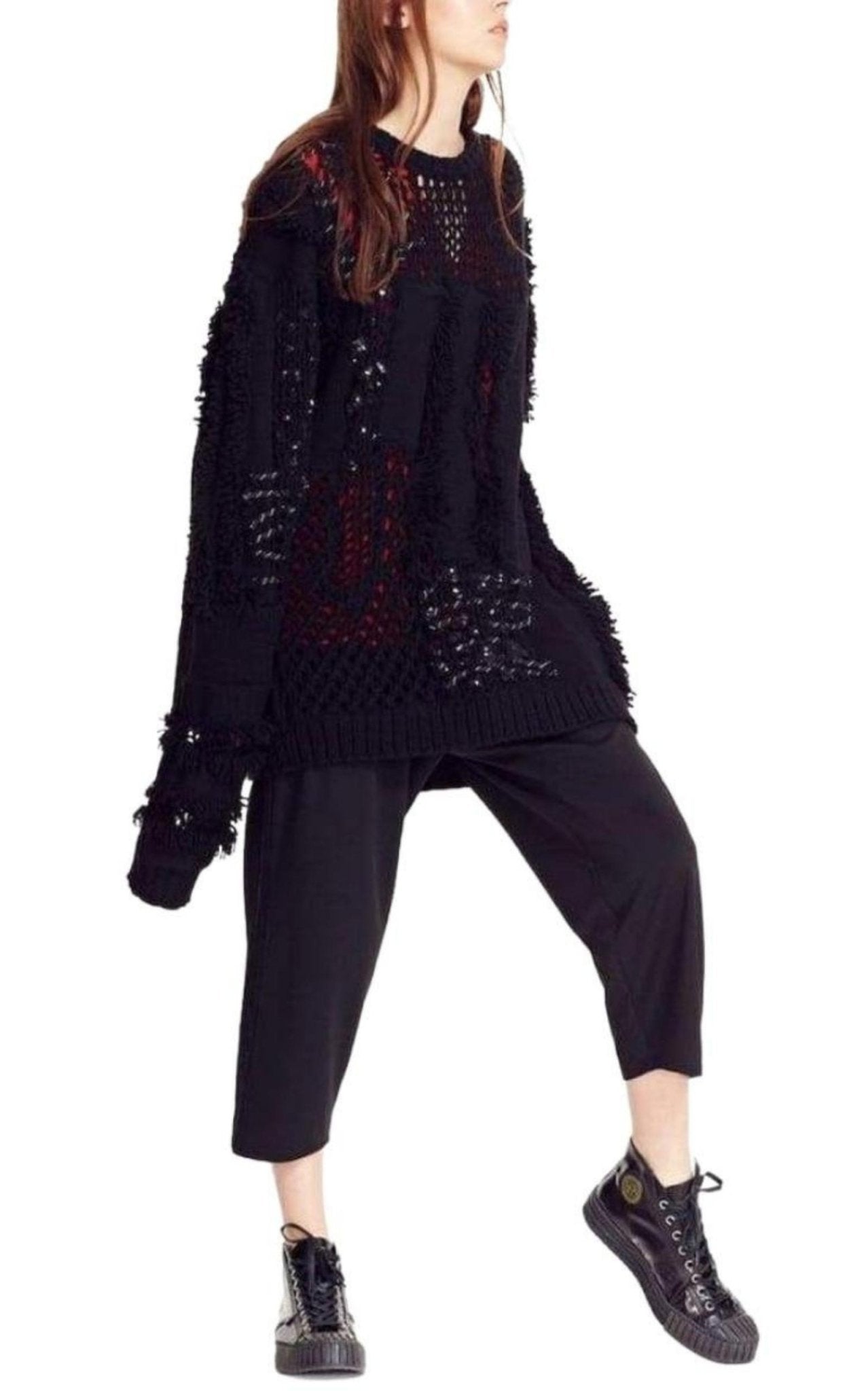 Koche Koché Embellished Open Knit Wool Blend Sweater - Runway Catalog