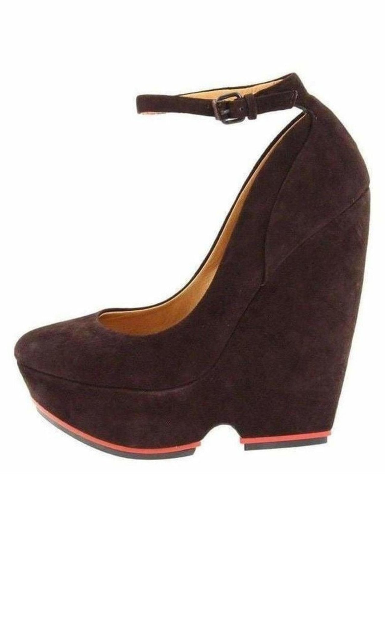 L.A.M.B. Brown Suede High Wedge Shoes - Runway Catalog