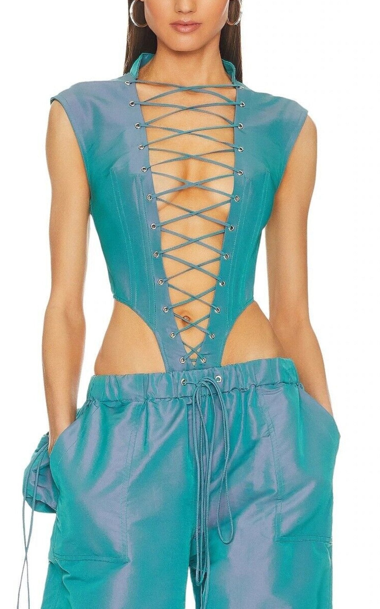 LaQuan Smith Sleeveless Lace - up Bodysuit - Runway Catalog