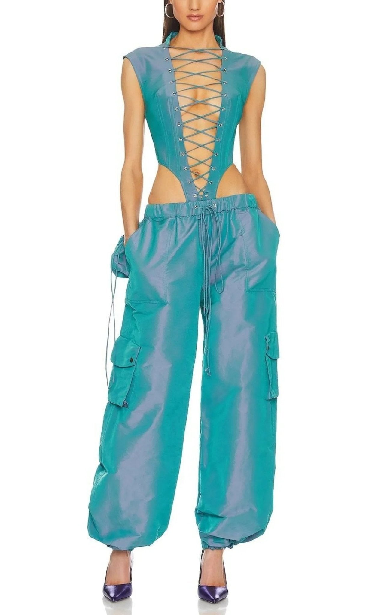 LaQuan Smith Sleeveless Lace - up Bodysuit - Runway Catalog