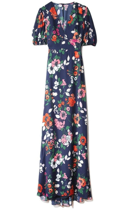 Floral Printed Georgette V-Neck Gown Lela Rose