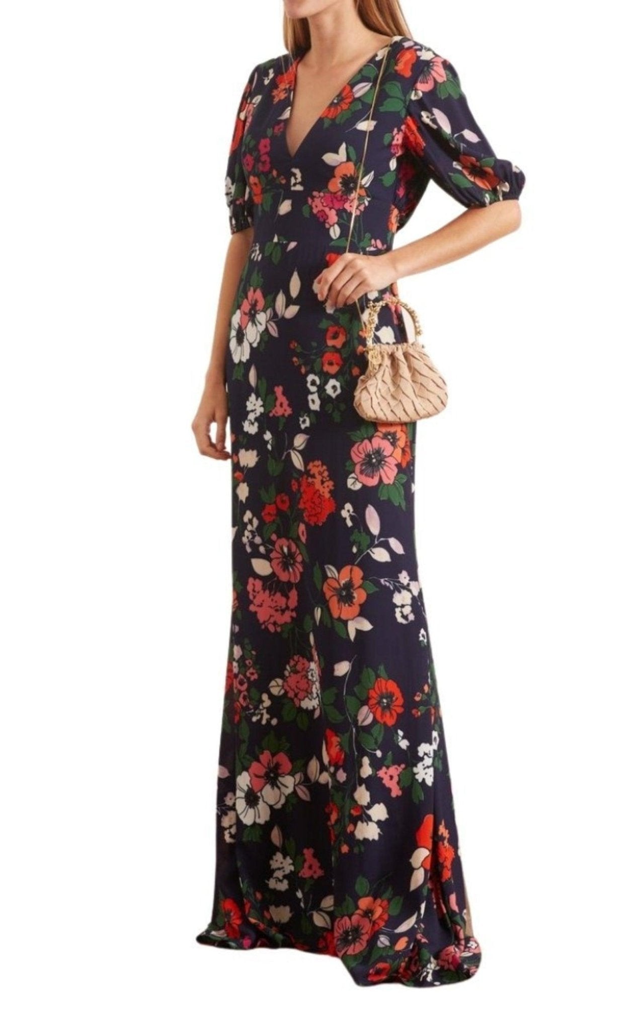 Lela Rose Floral Printed Georgette V - Neck Gown - Runway Catalog
