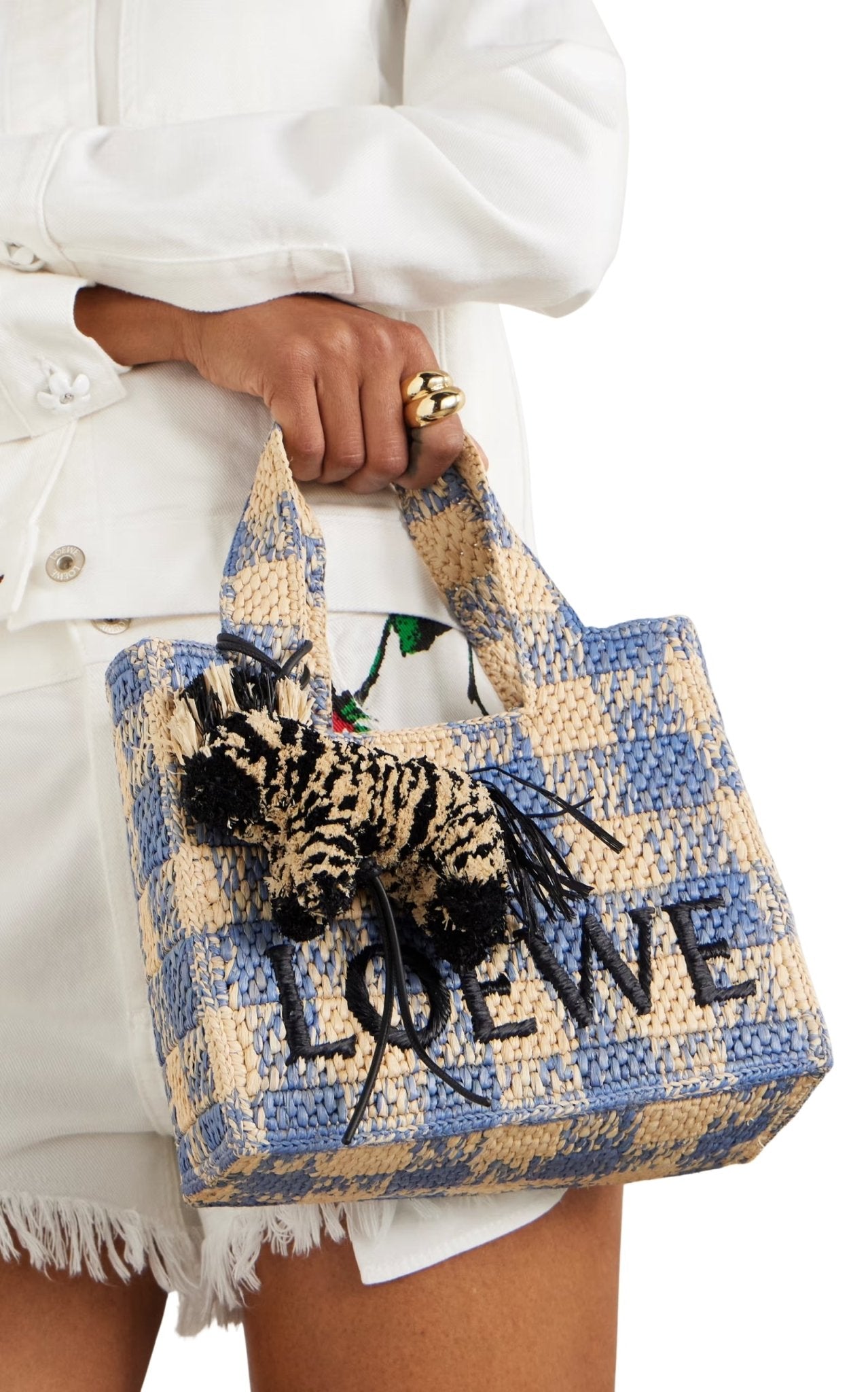 Loewe Paula’s Ibiza Zebra Leather - Trimmed Raffia Charm - Runway Catalog