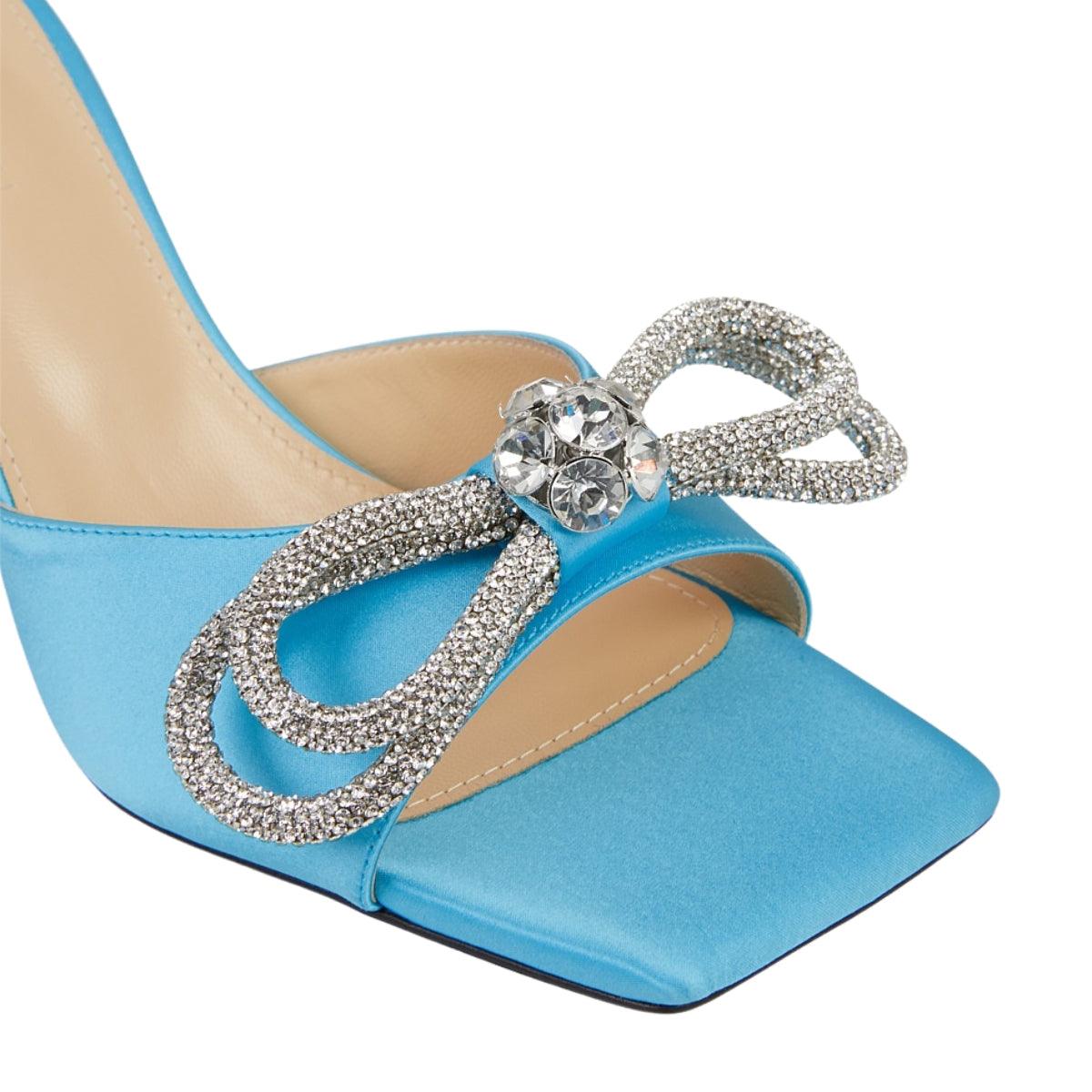 MACH & MACH Blue Double Bow Square Toe Mules - Runway Catalog