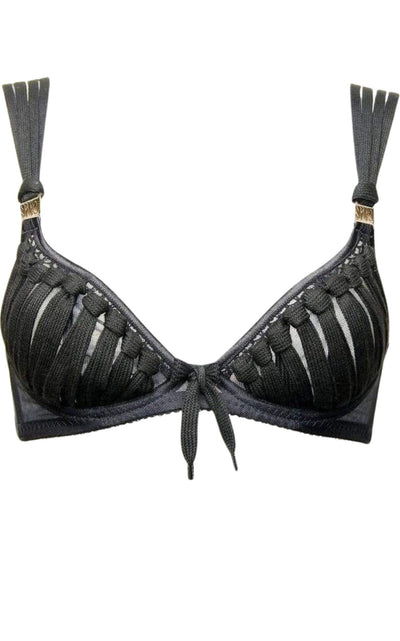 MADE BY NIKI Black Shoelace Plunge Bra - Runway Catalog