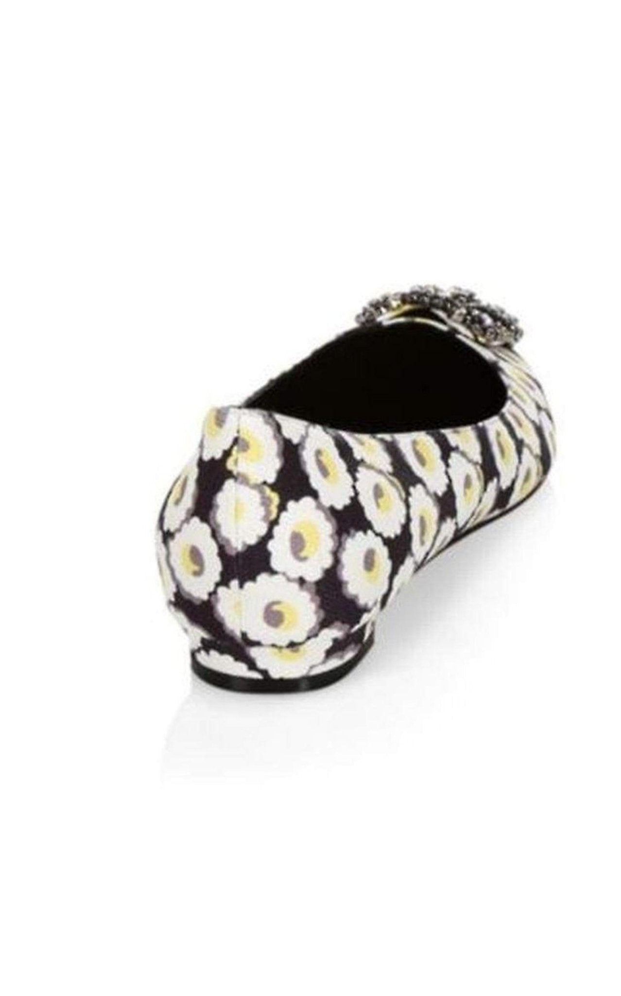 MANOLO BLAHNIK Crystal Brooch Floral Print Flats - Runway Catalog