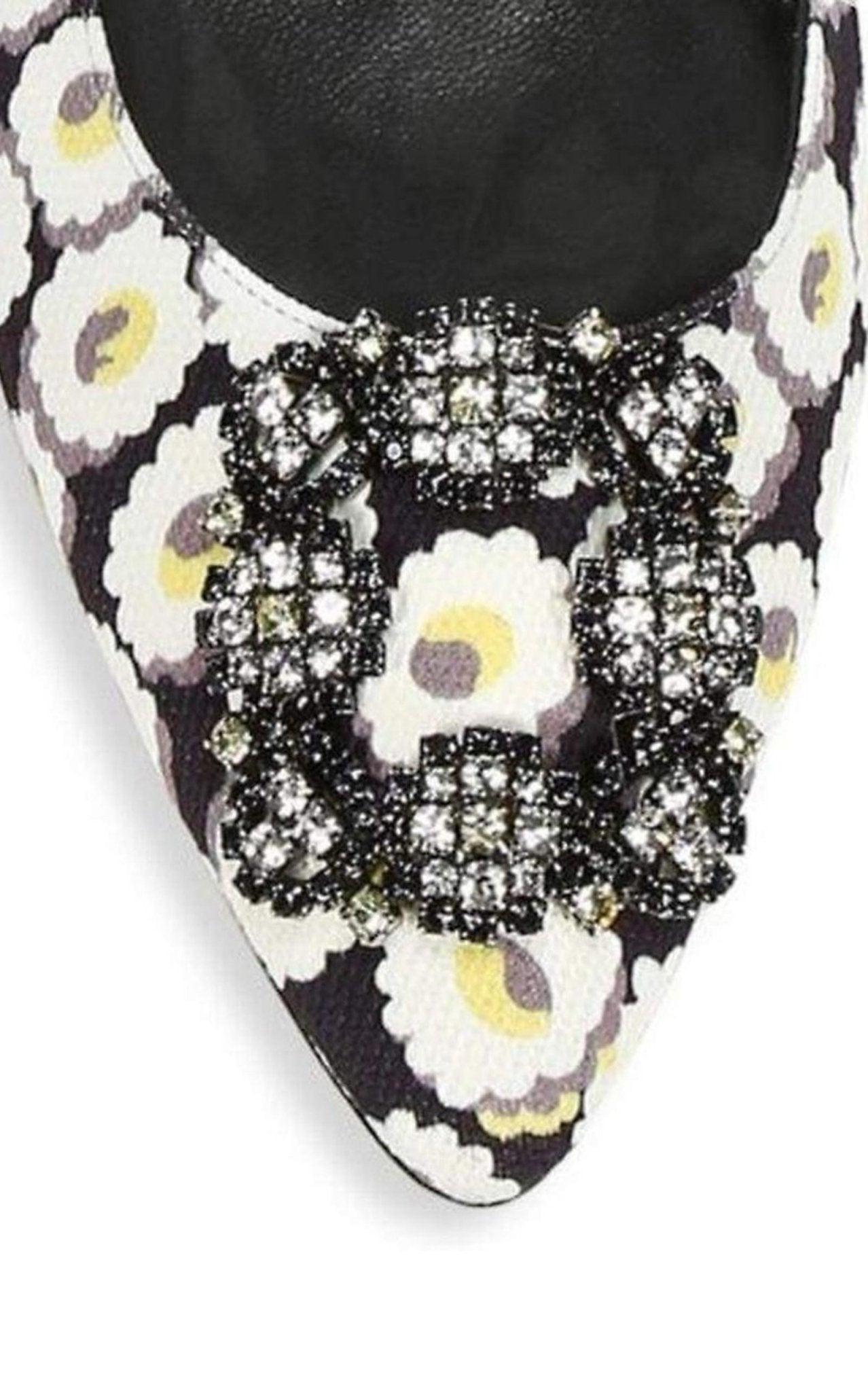 MANOLO BLAHNIK Crystal Brooch Floral Print Flats - Runway Catalog