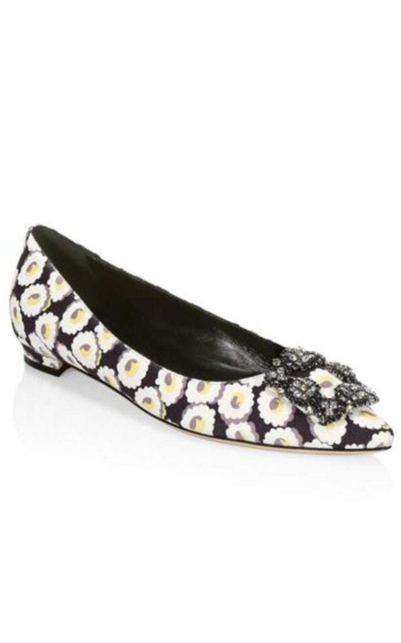 MANOLO BLAHNIK Crystal Brooch Floral Print Flats - Runway Catalog