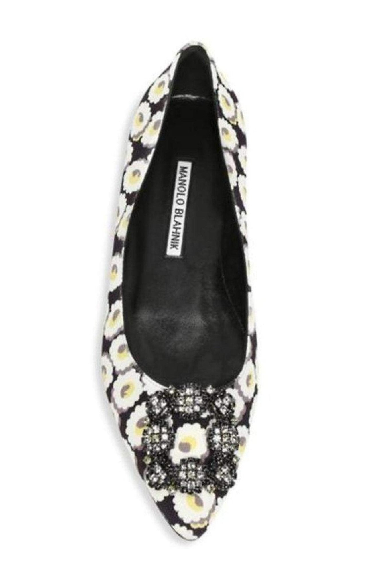 MANOLO BLAHNIK Crystal Brooch Floral Print Flats - Runway Catalog