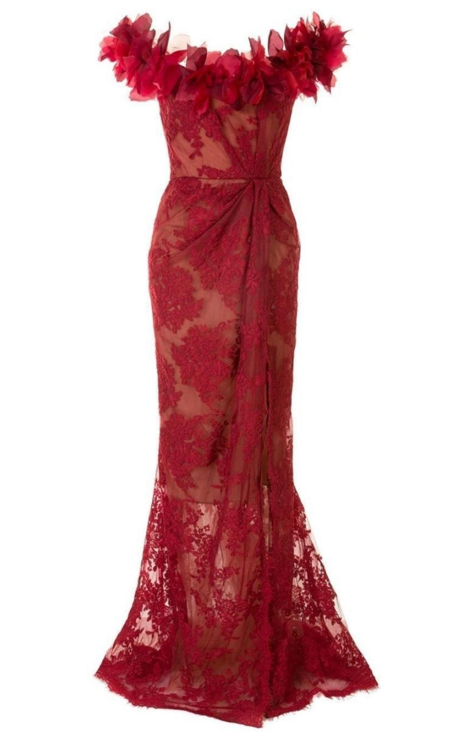 Marchesa notte red floral lace dress best sale