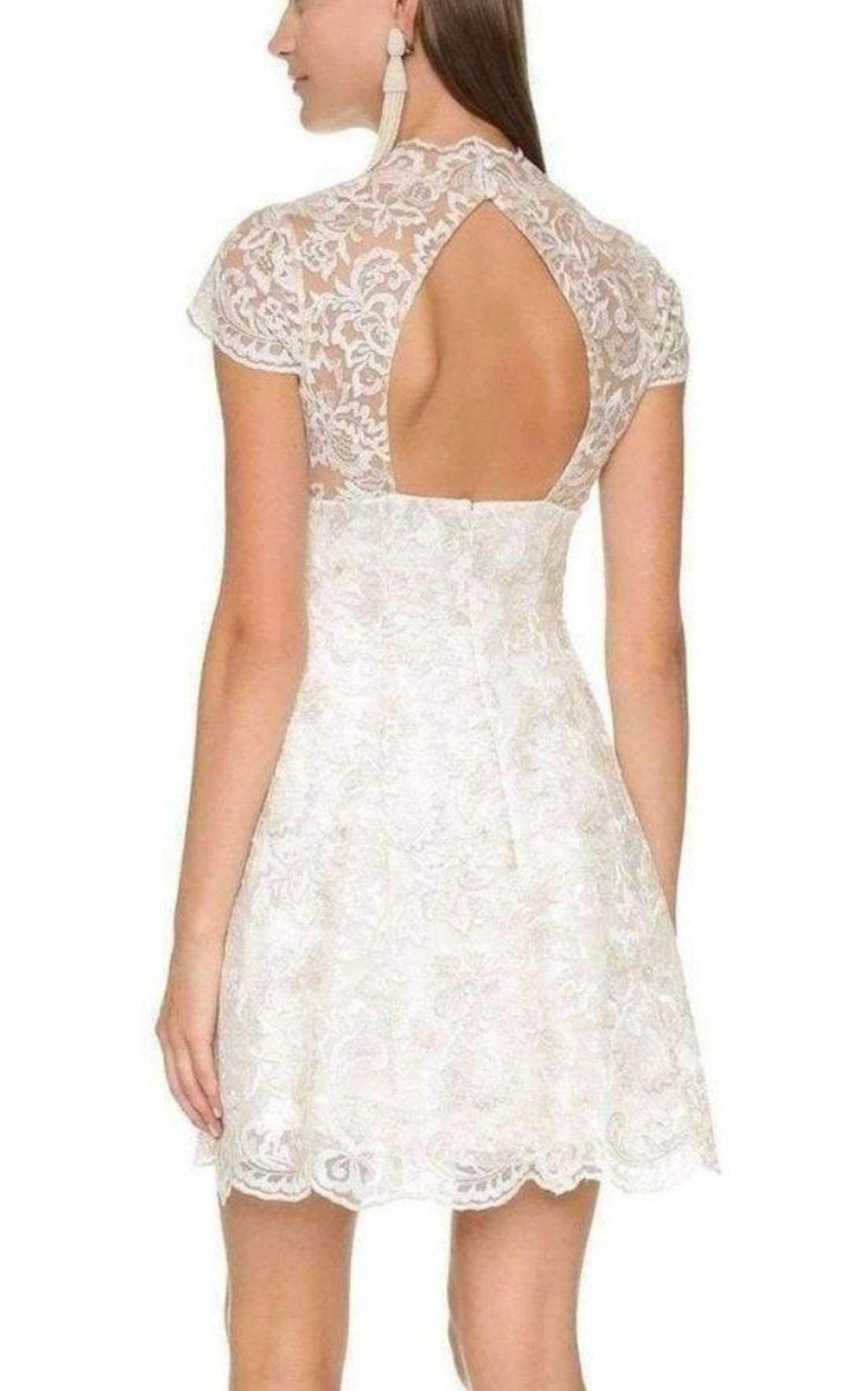 Marchesa Notte Metallic Lace Cap Sleeve Dress - Runway Catalog