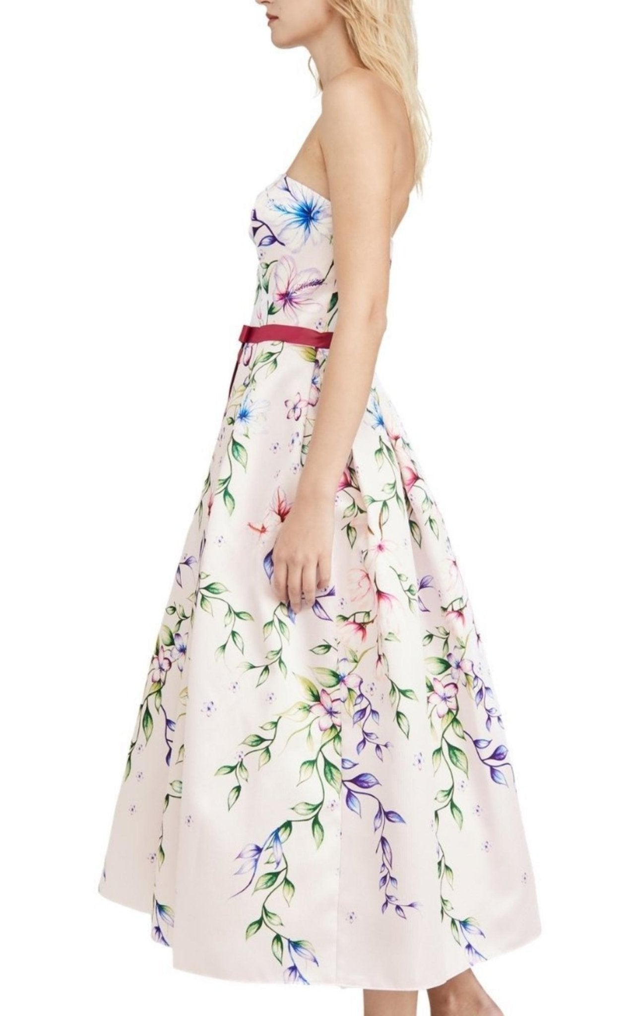 Marchesa Notte Strapless Printed Mikado Corseted Gown - Runway Catalog