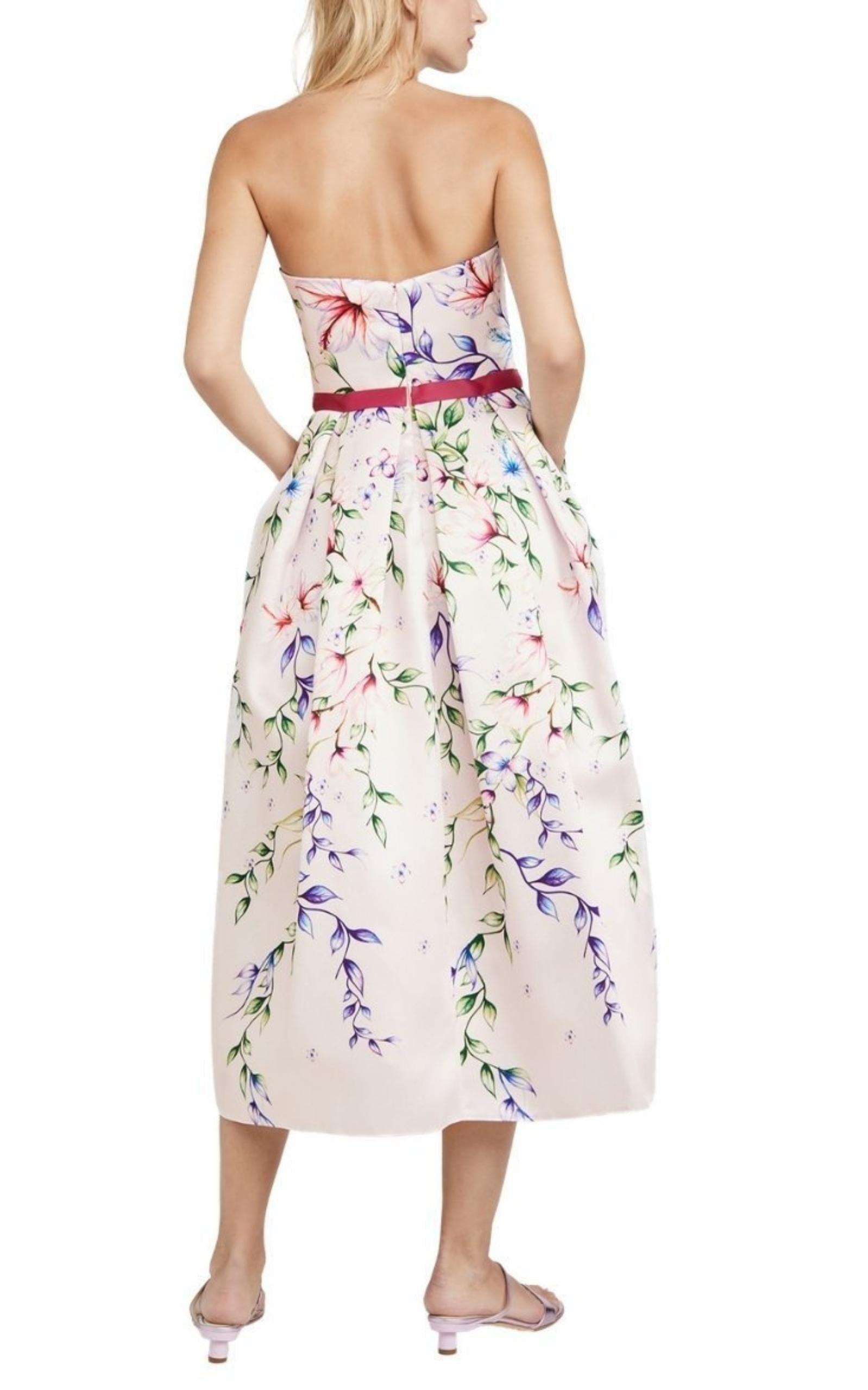 Strapless Printed Mikado Corseted Gown Marchesa Notte