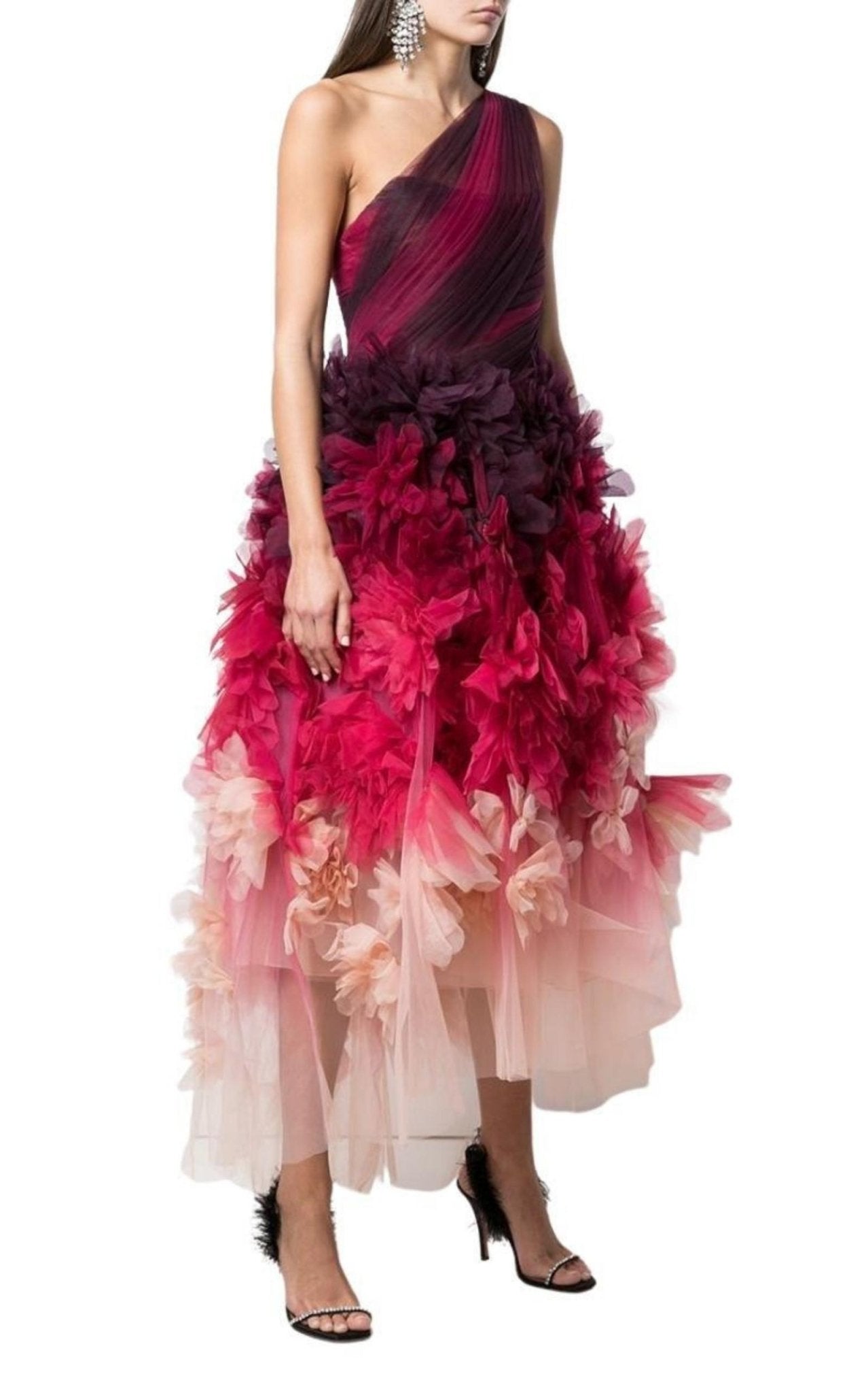 Marchesa One Shoulder Floral Dress - Runway Catalog