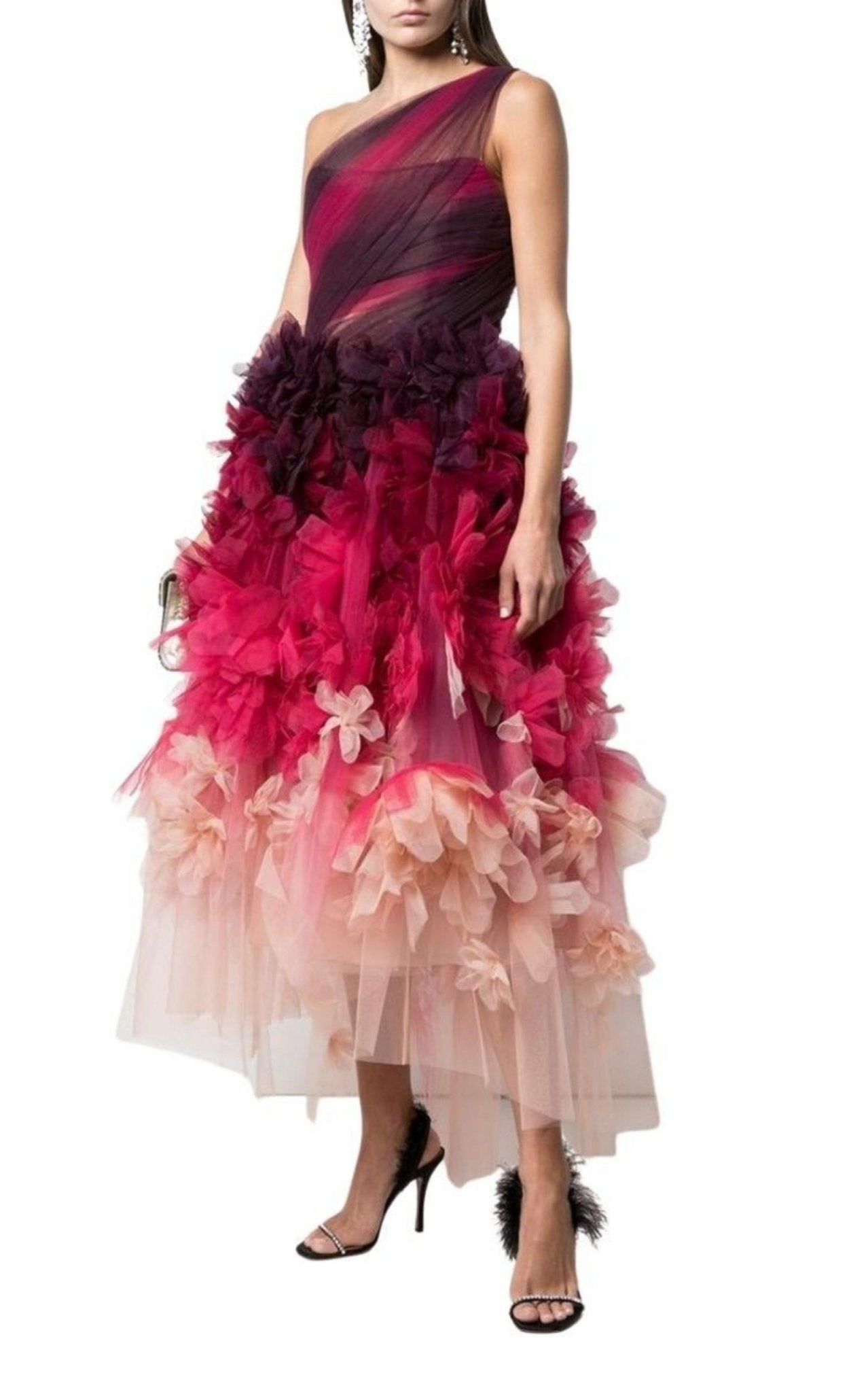 Marchesa One Shoulder Floral Dress - Runway Catalog
