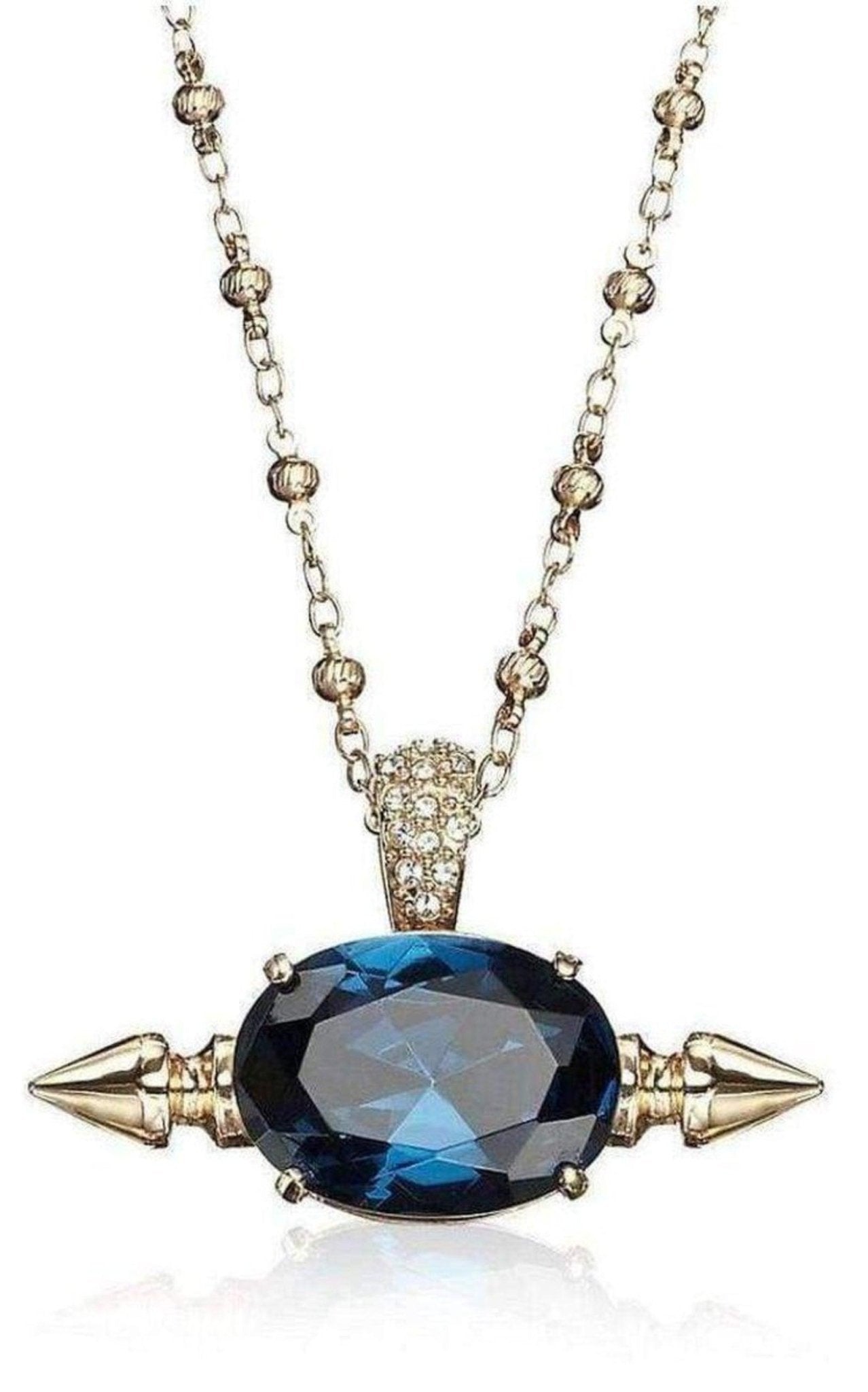 Mawi Spike and Oval Blue Crystal Necklace - Runway Catalog