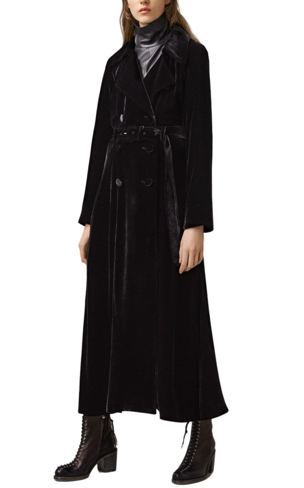 McQ - Alexander McQueen Black Silk Blend Velvet Trench Coat - Runway Catalog