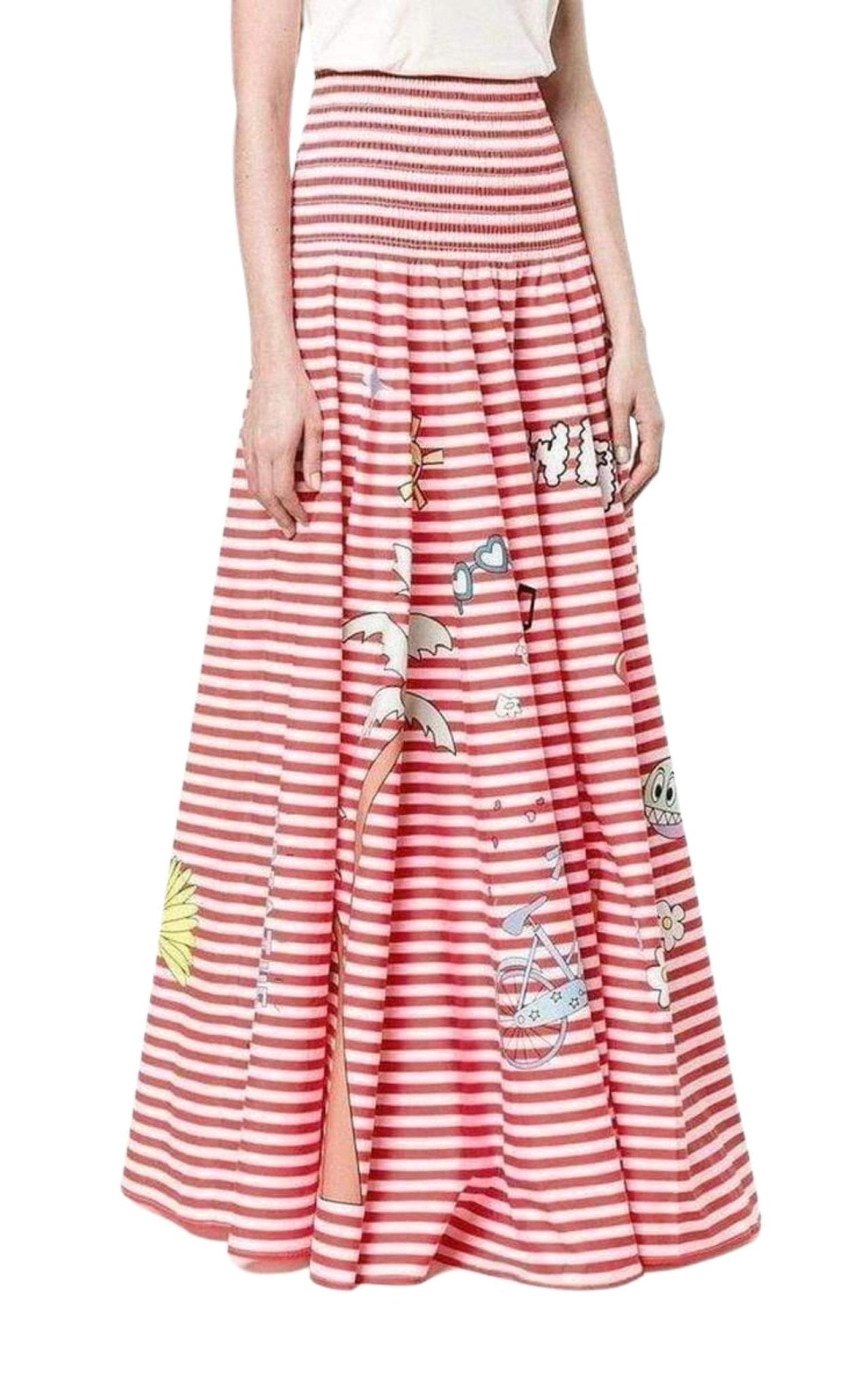 Mira Mikati Mira Mikati Red White Stripe Cotton Skirt Dress - Runway Catalog