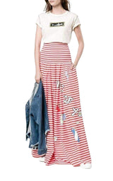 Mira Mikati Red White Stripe Cotton Skirt Dress Mira Mikati