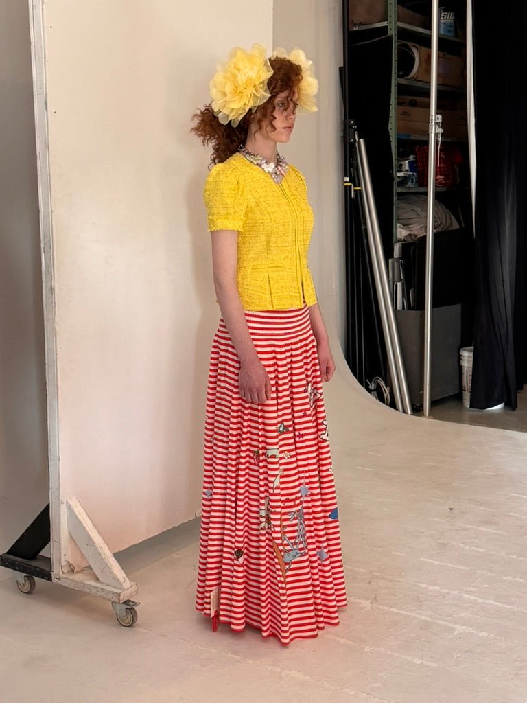 Mira Mikati Mira Mikati Red White Stripe Cotton Skirt Dress - Runway Catalog