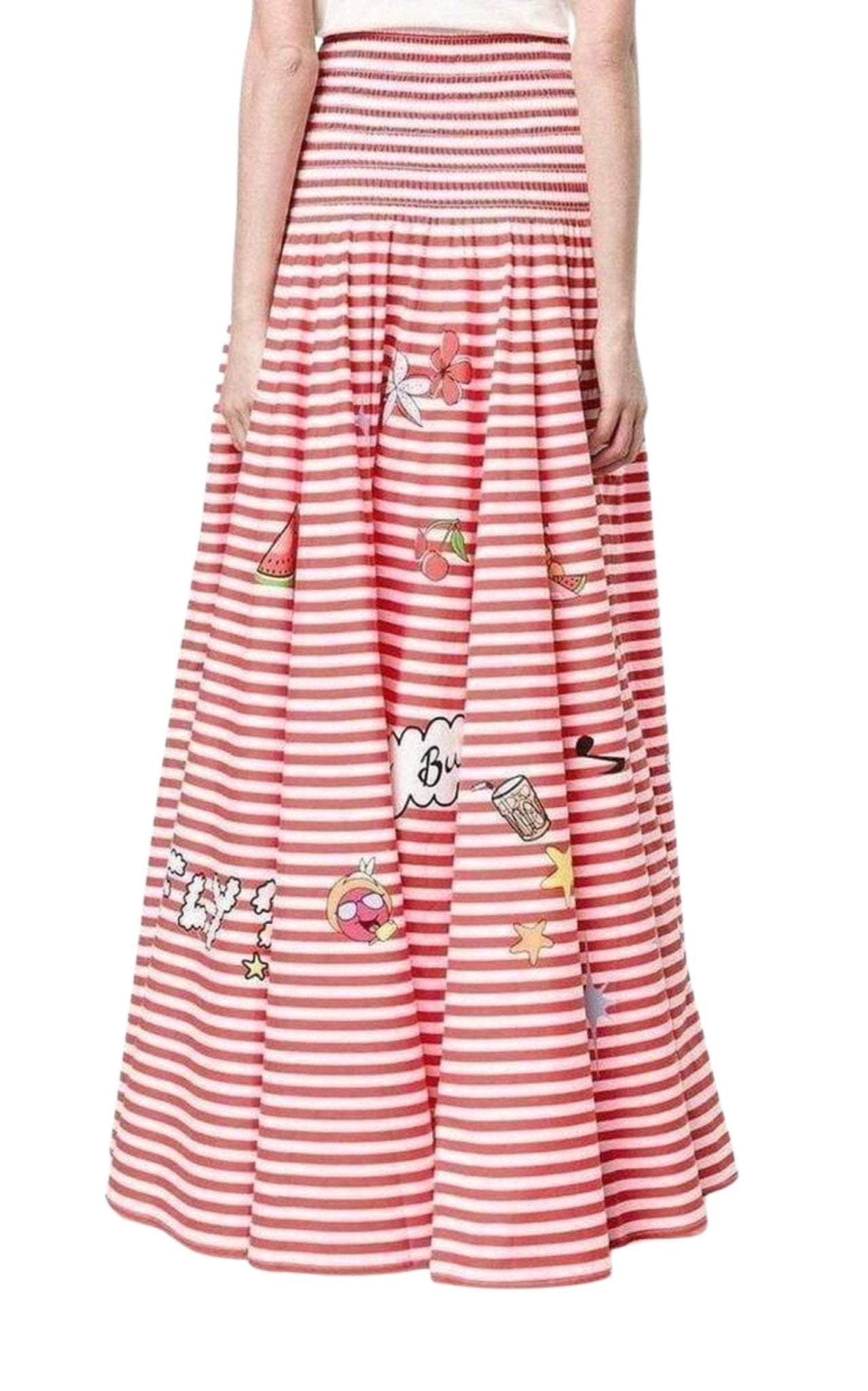 Mira Mikati Mira Mikati Red White Stripe Cotton Skirt Dress - Runway Catalog