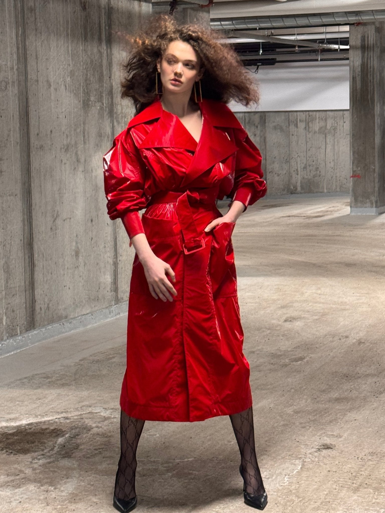 Mugler Belted Glossy Red Trench Coat - Runway Catalog