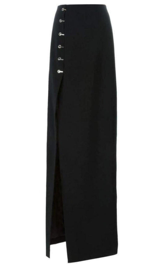 Eyelet Detail Stretch Crepe Maxi Skirt Mugler