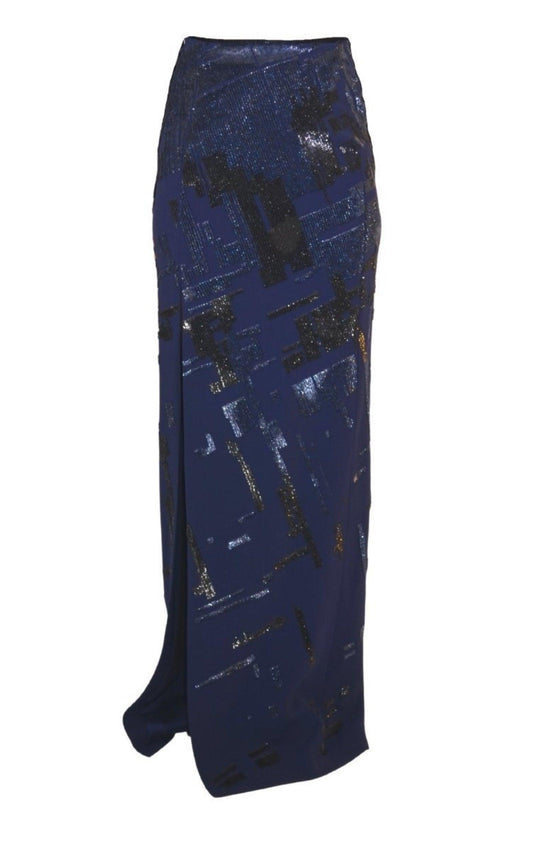 Sequins Embellished Blue Maxi Skirt Mugler