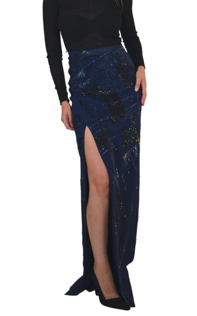 Sequins Embellished Blue Maxi Skirt Mugler