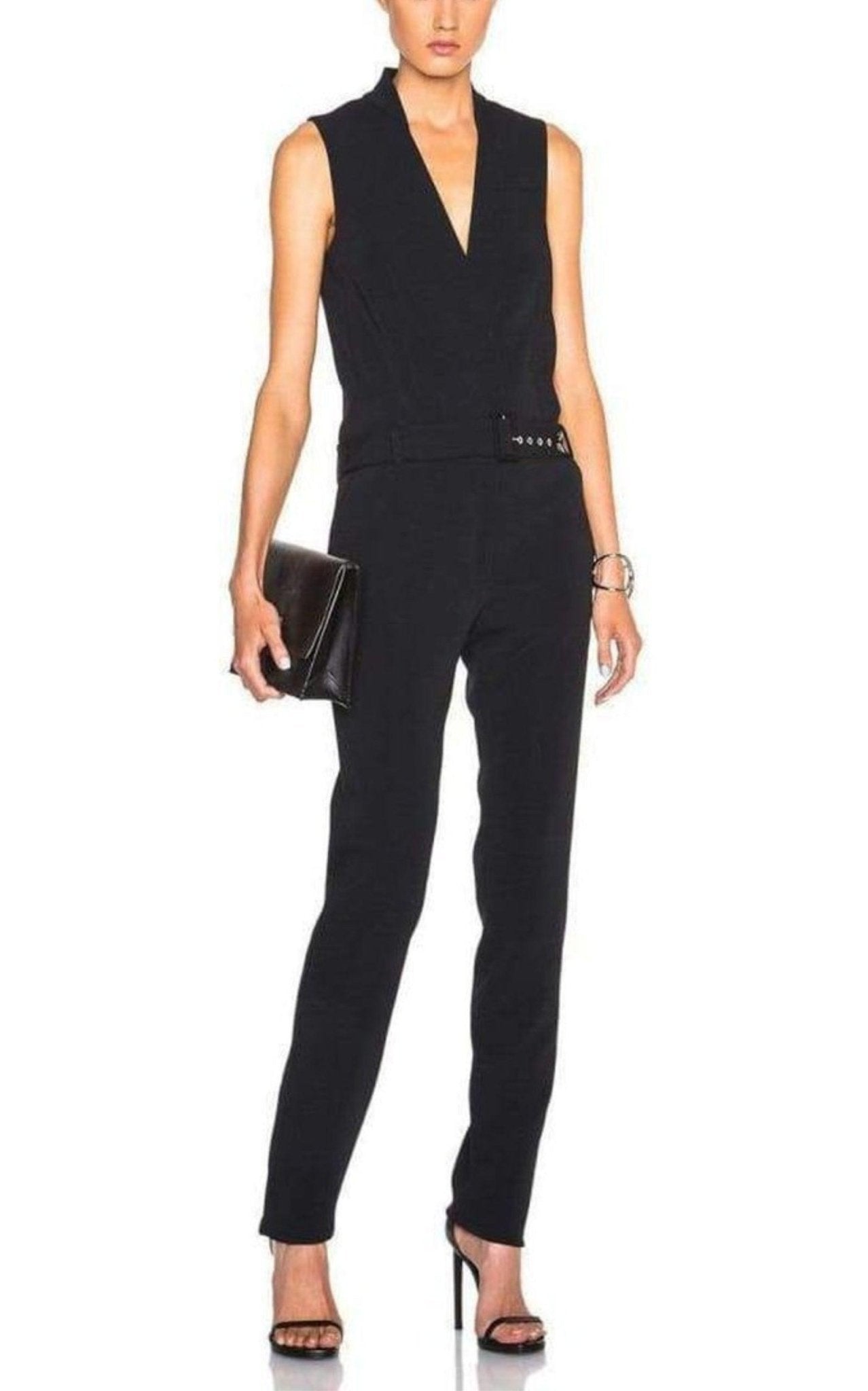 Mugler Sleeveless Stretch Crepe Jumpsuit - Runway Catalog
