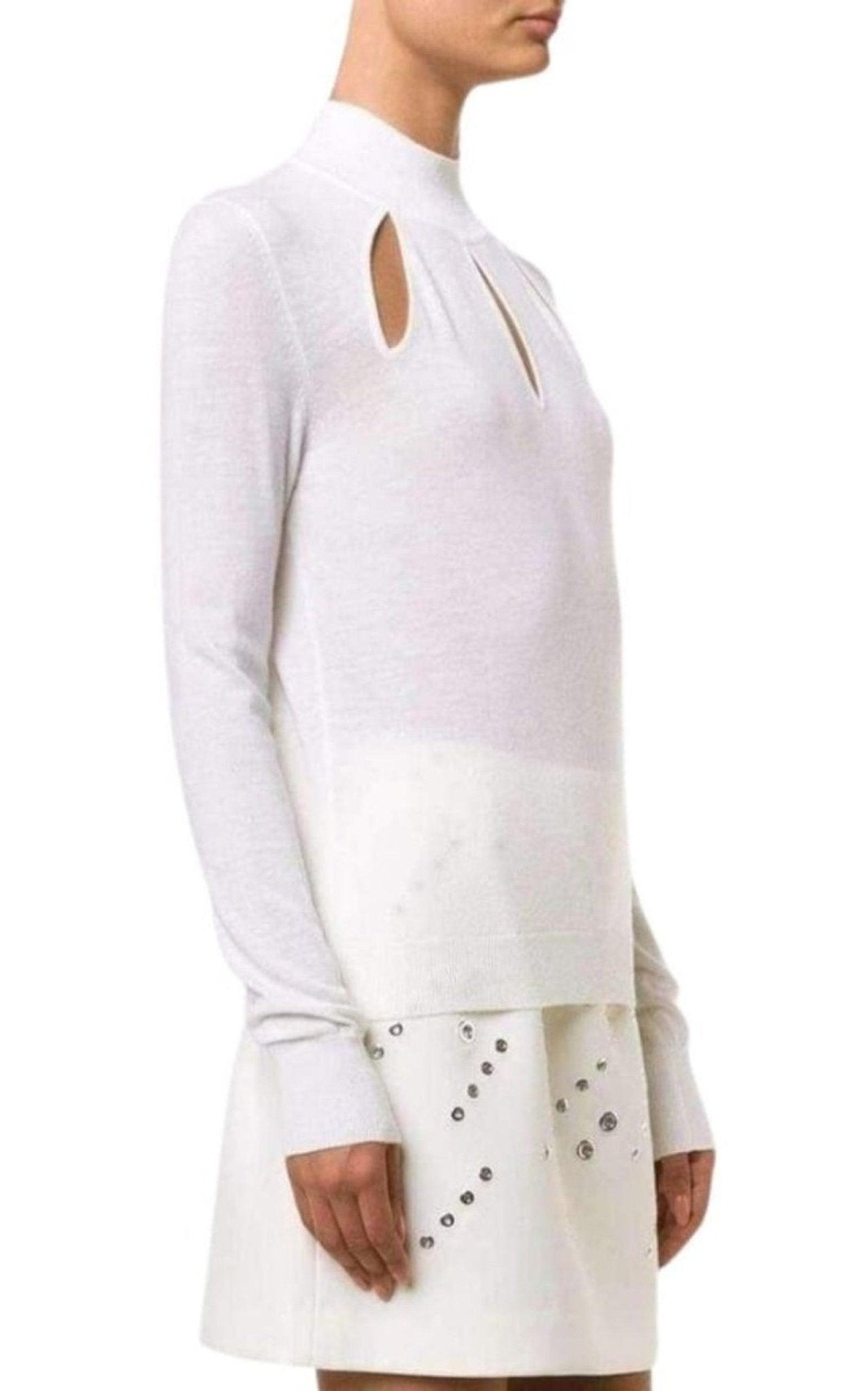 Mugler White Extra Fine Wool Cutout Detail Sweater - Runway Catalog