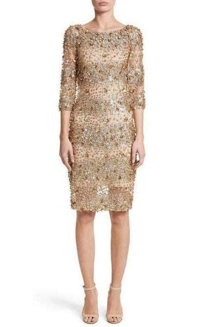 Naeem Khan Beaded Gold Fitted Cocktail Dress Naeem Khan