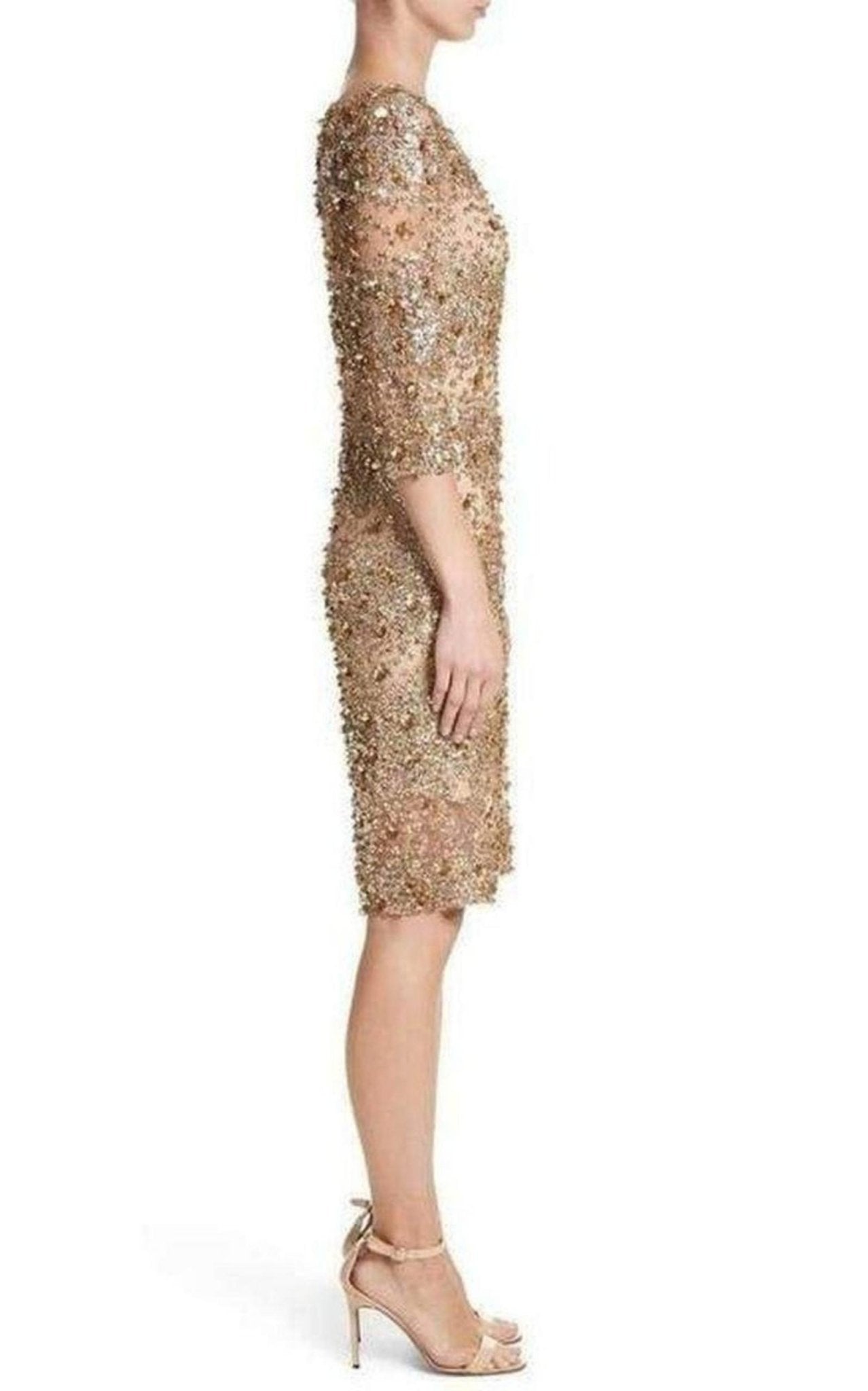 Naeem Khan Naeem Khan Beaded Gold Fitted Cocktail Dress - Runway Catalog