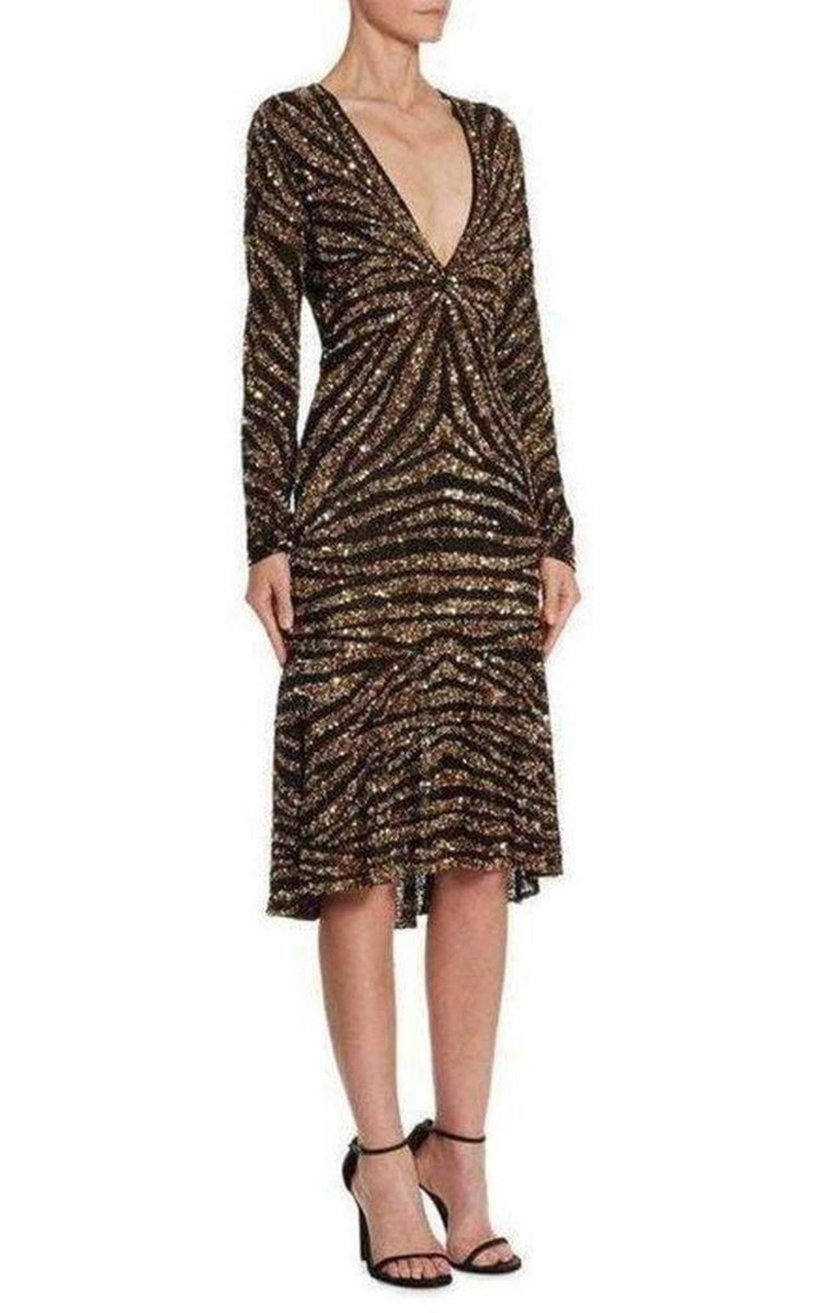 Naeem Khan Sequin V-Neck Fitted Cocktail Dress Naeem Khan