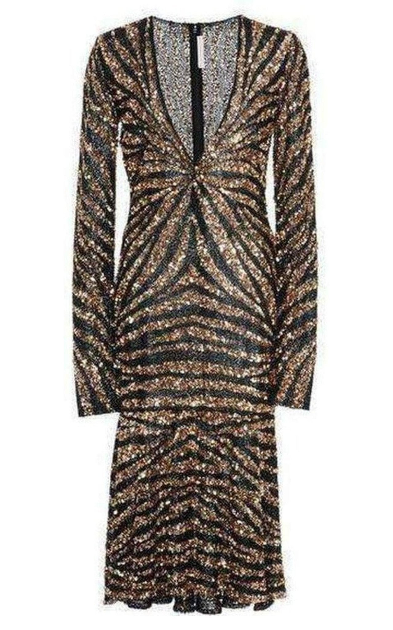 Naeem Khan Sequin V - Neck Fitted Cocktail Dress - Runway Catalog