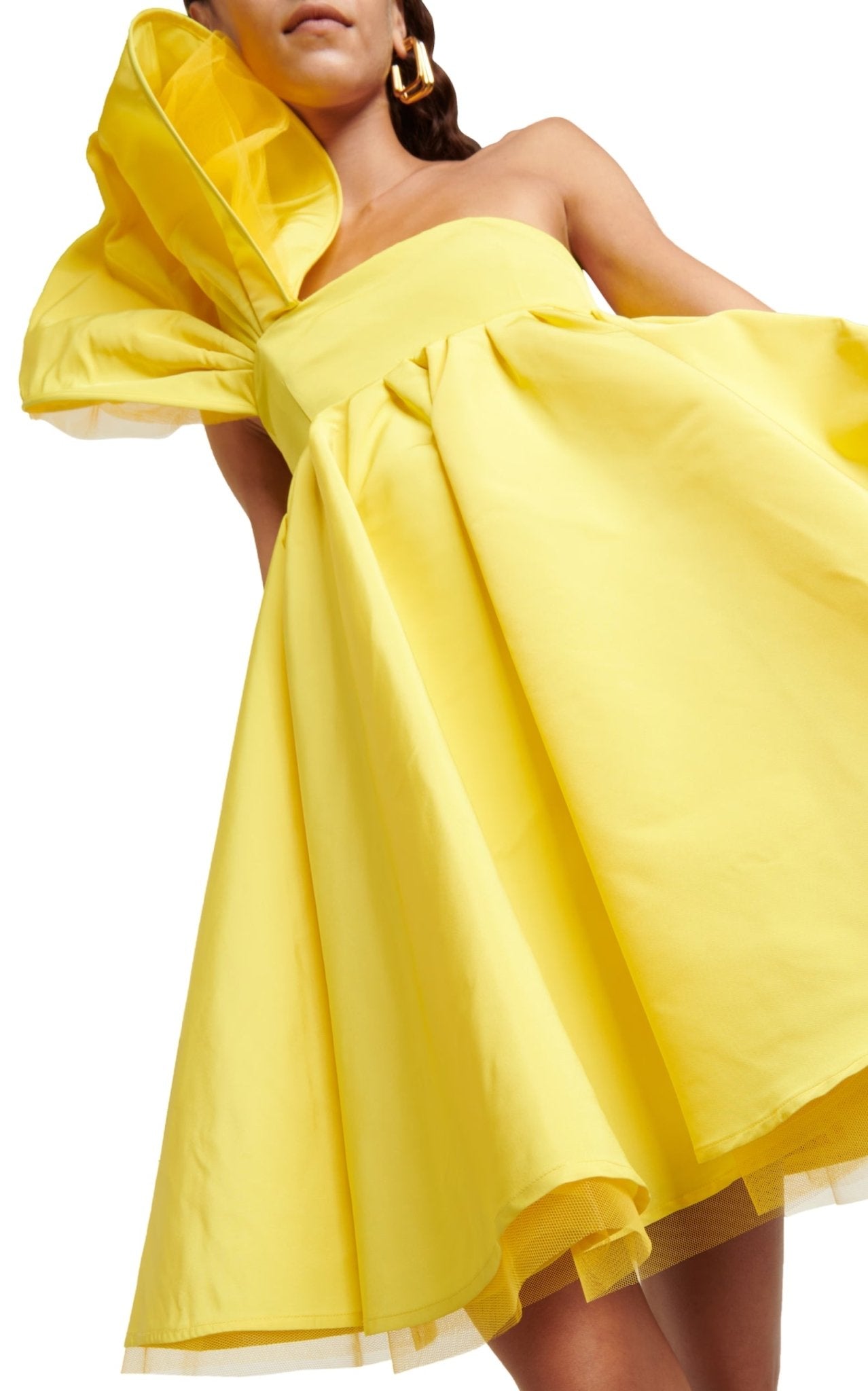 Nina Ricci Asymmetric Flared One - Shoulder Mini Yellow Dress - Runway Catalog