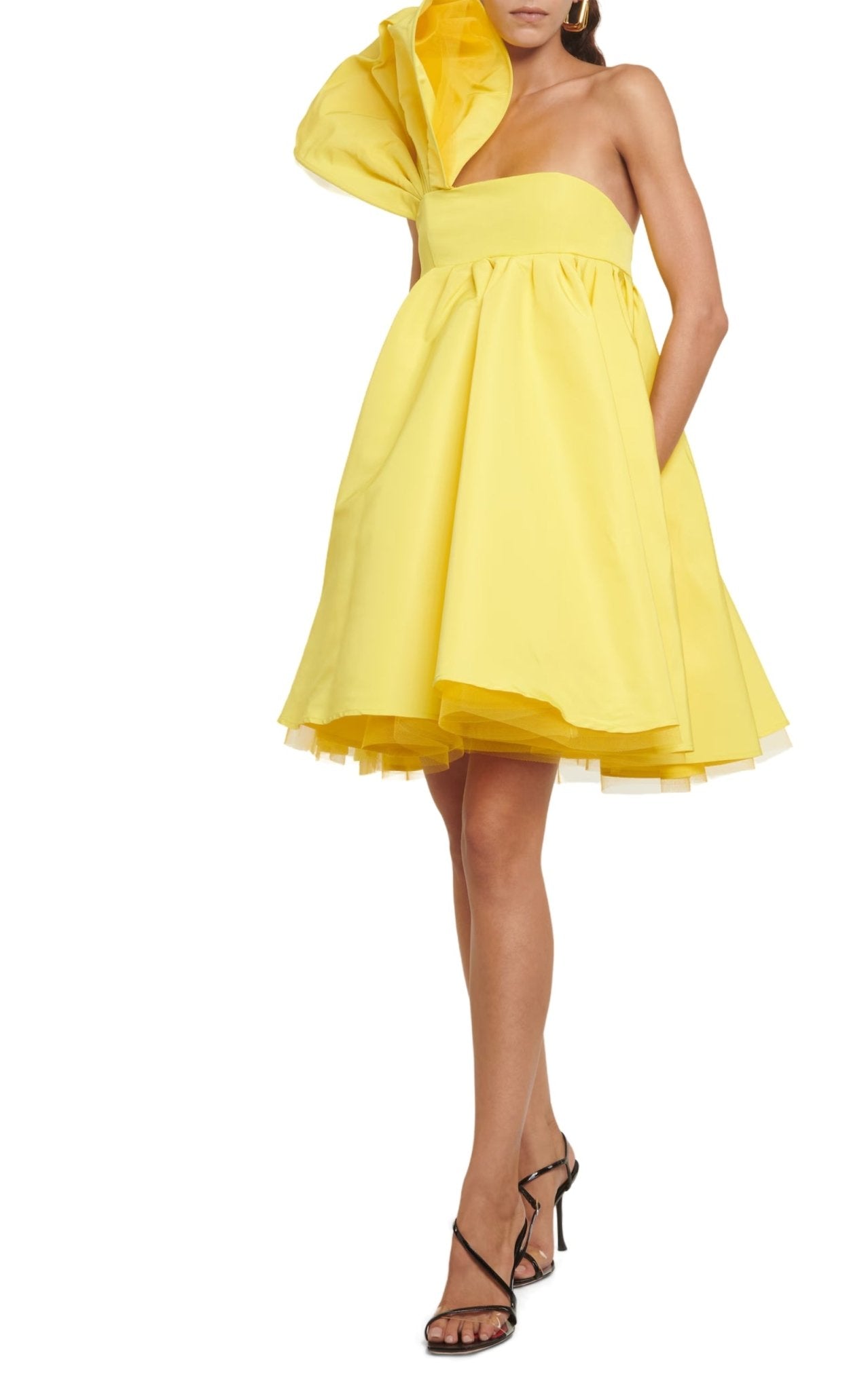 Nina Ricci Asymmetric Flared One - Shoulder Mini Yellow Dress - Runway Catalog