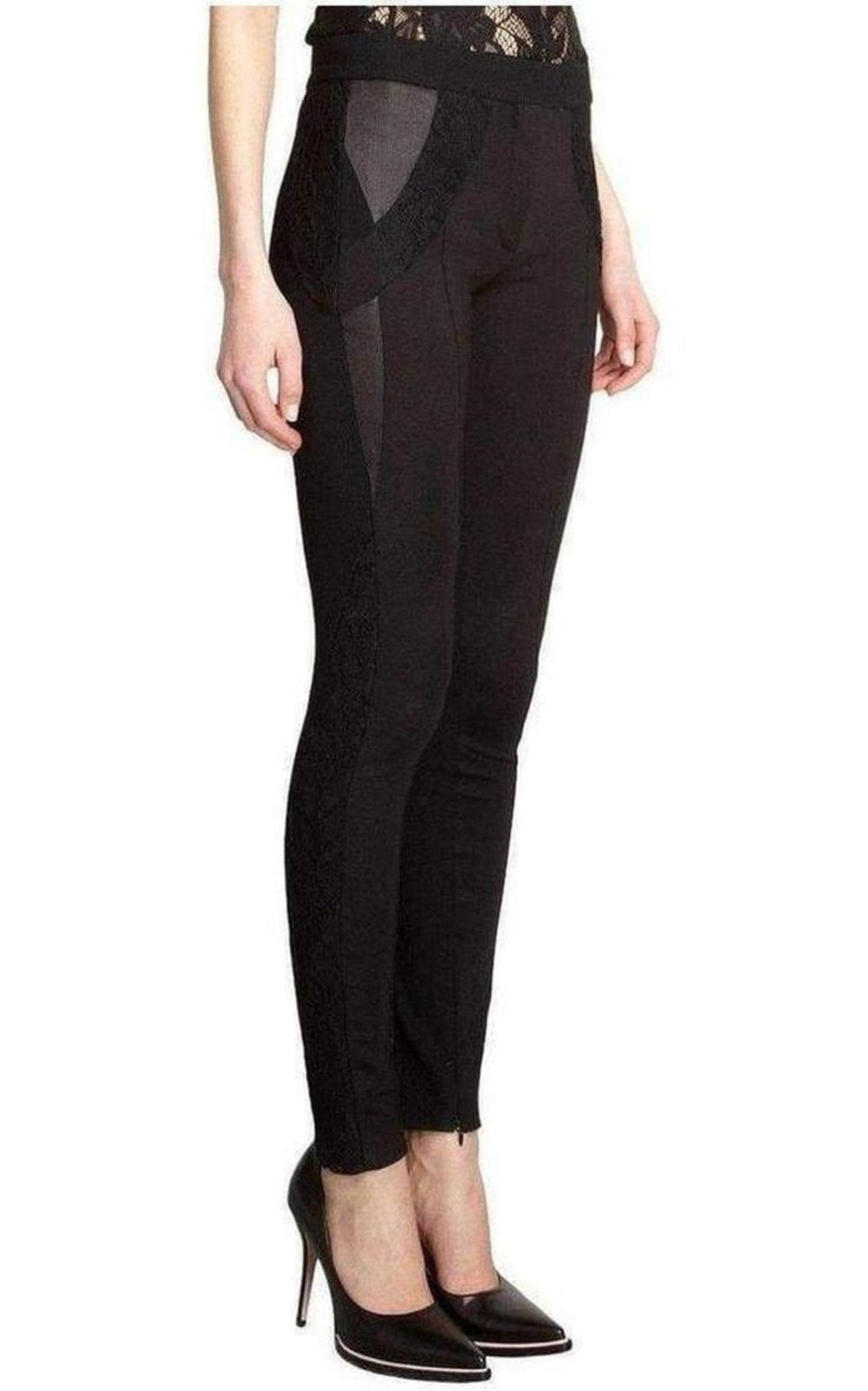 Nina Ricci Black Lace Trim Wool Leggings Trousers - Runway Catalog