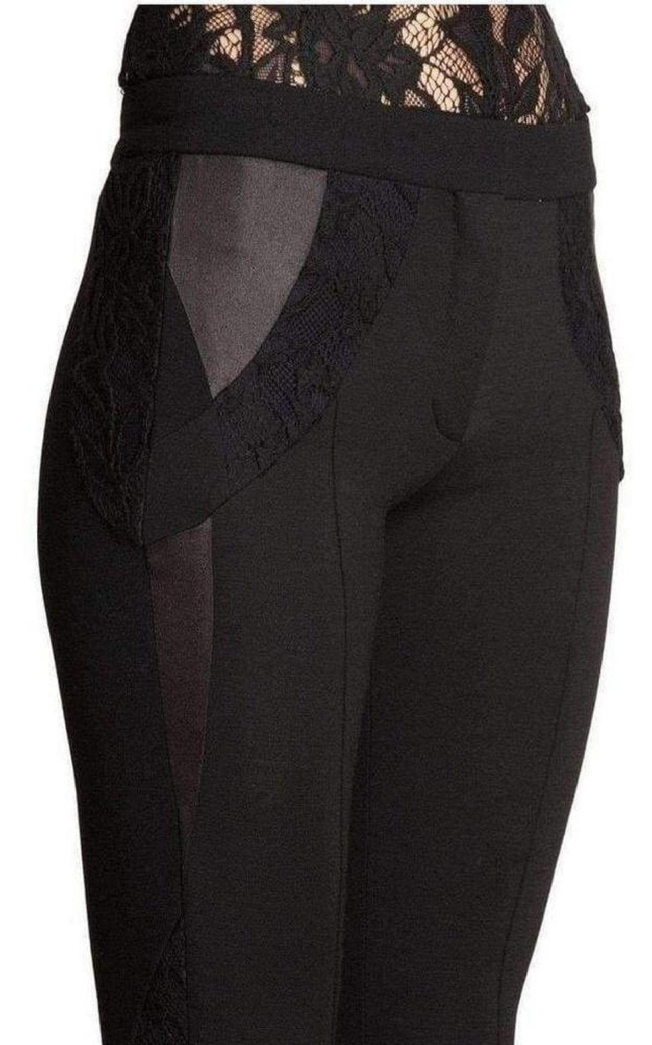 Nina Ricci Black Lace Trim Wool Leggings Trousers - Runway Catalog